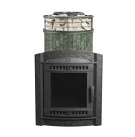 печь для бани прометалл атмосфера l в ламелях змеевик + сетка new с тоннелем