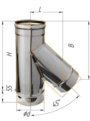 тройник феррум угол 135°, нержавеющий (430/0,5мм), ф115, по воде